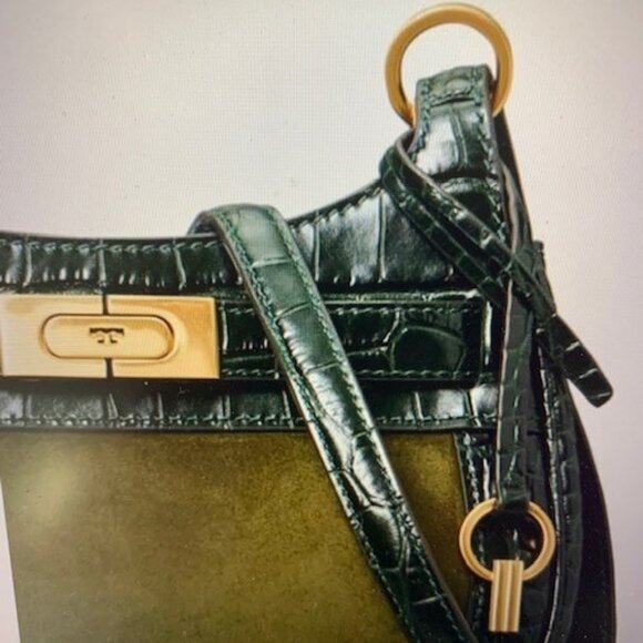 GIFT NEW TORY BURCH LEE RADZIWILL KELP GREEN CROSSBODY CROC LEATHER SUEDE $658 - Picture 3 of 16